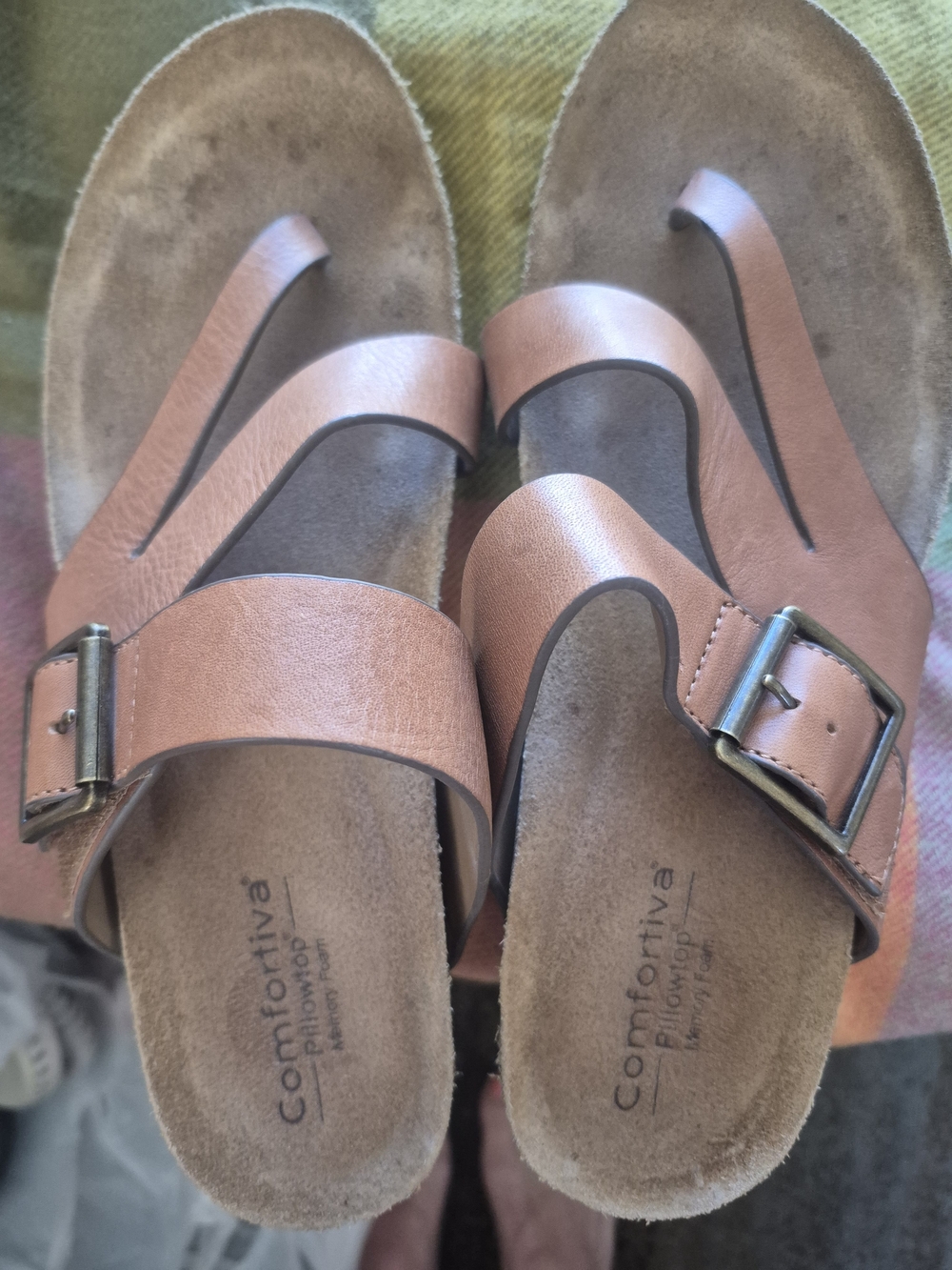 Comfortiva Women's Tan Leather Buckle Sandals